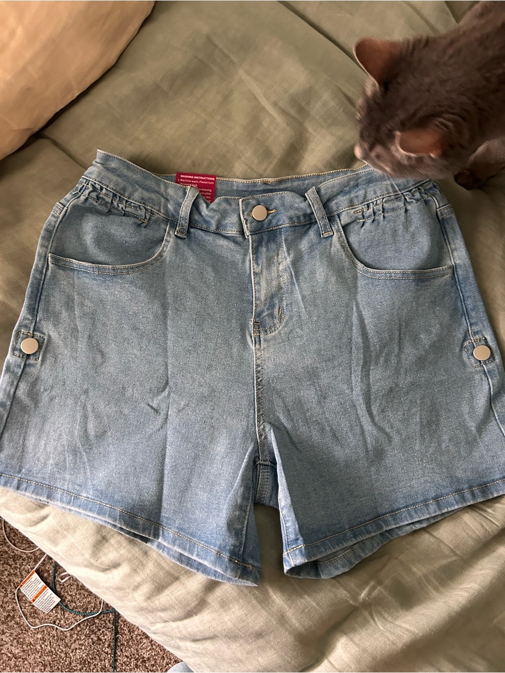 Casual Light Blue Denim Shorts with Button Details